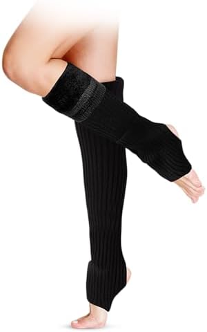 1/3 Pair Winter Fleece over Knee Leg Warmers for Women Black 1 Pair