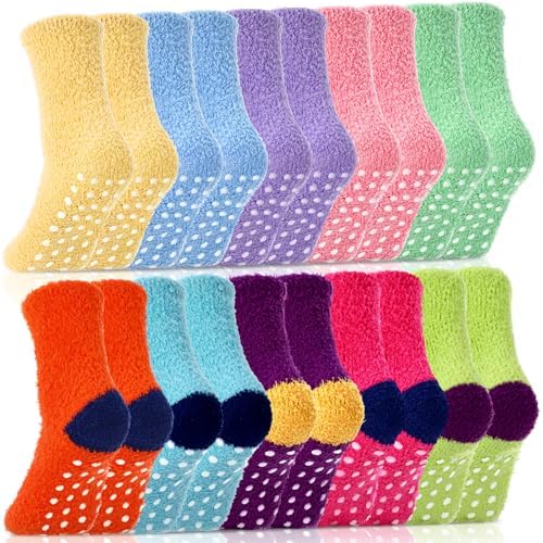 10 Pairs Fall Winter Fuzzy Slipper Socks for Women
