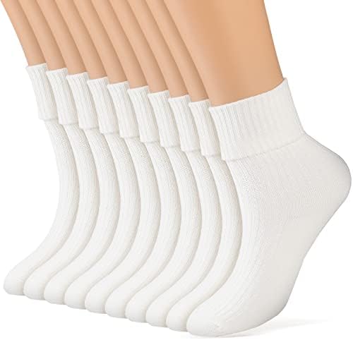 10 Pairs Women's Turn Cuff Socks White