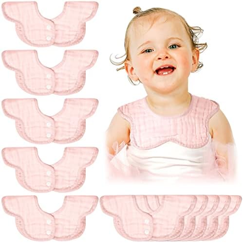 10 Pcs Baby Bibs 360 Rotate Soft Absorbent Muslin Drool Bibs (Pink