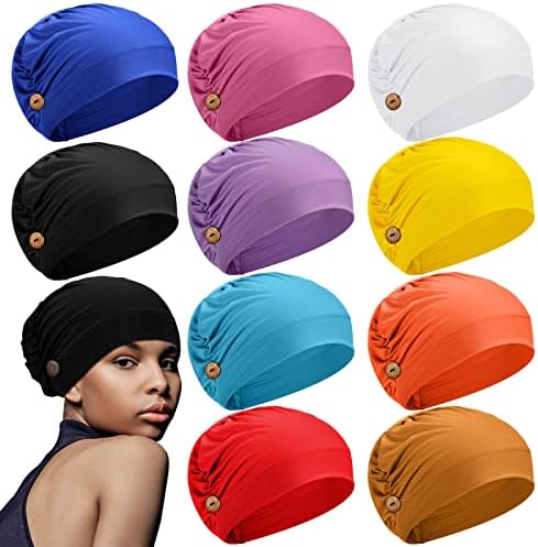 10 Pcs Scrub Caps for Women with Buttons Gourd-Shape Adjustable Working