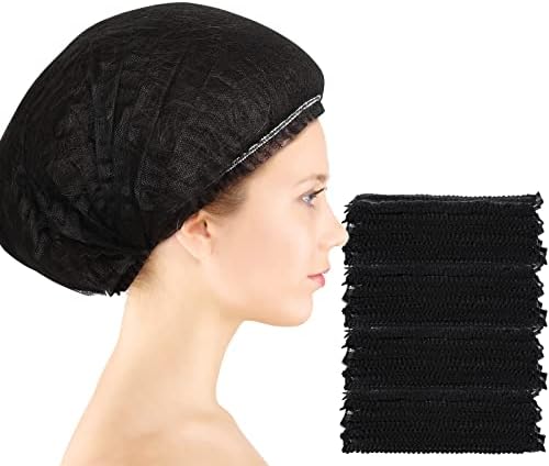 100 Pcs Disposable Hair Caps 21 Inch Bouffant Elastic Black