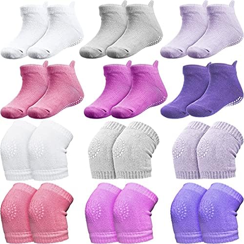12 Pairs Baby Crawling Anti Slip Knee Pads and Baby Anti slip Socks
