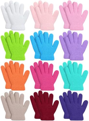 12 Pairs Kids Winter Gloves Bulk for 1-11 Years Energetic Color 4-7Y