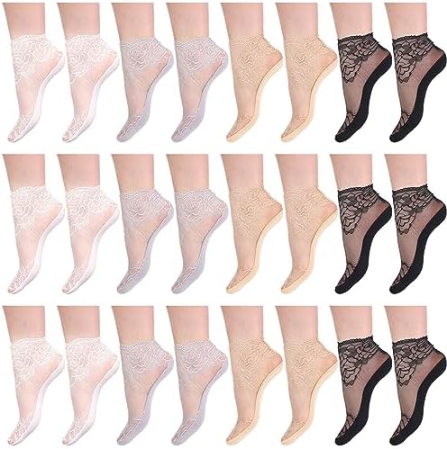 12 Pairs Lace Ankle Socks for Women Ruffle Socks Women Fishnet Ankle