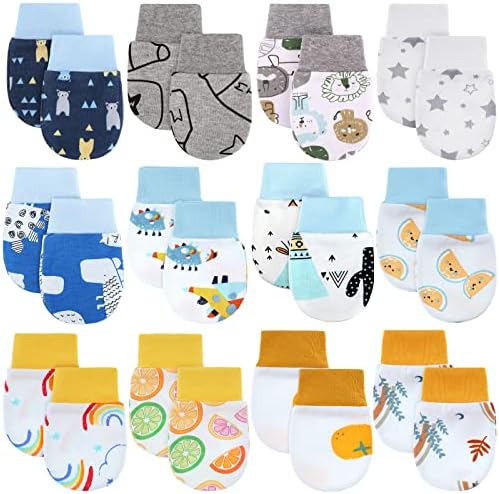 12 Pairs Newborn Baby Mittens for 0-6 Months Multicolor Cartoon