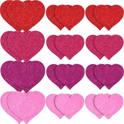 12 Pairs Valentine Glitter Heart Nipple Pasties for Women Nipple