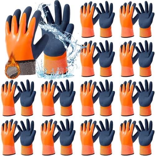 12 Pairs Waterproof Winter Work Gloves Bulk for Men and Women Freezer