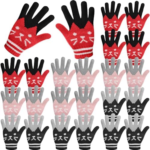 12 Pairs Winter Touchscreen Gloves for Men Women Cat Knit Texting Gloves