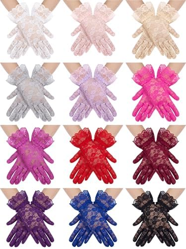 12 Pairs Women Lace Gloves Tea Party Gloves for Wedding