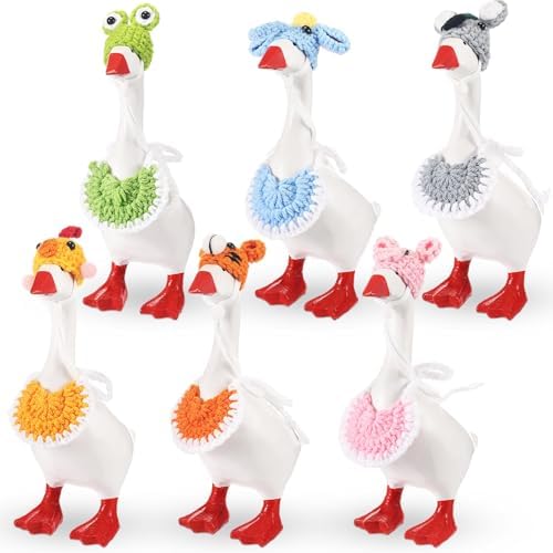 12 Pcs 7 Inch Mini Desk Goose Outfits Knitting Desk Goose Hat Bibs for
