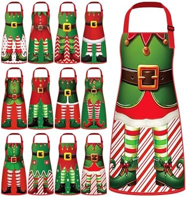 12 Pcs Christmas Aprons Waterproof Elf Kitchen Aprons