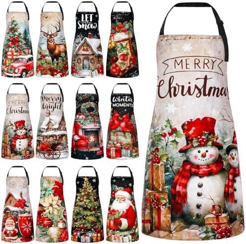 12 Pcs Christmas Aprons Waterproof Vintage Kitchen Aprons