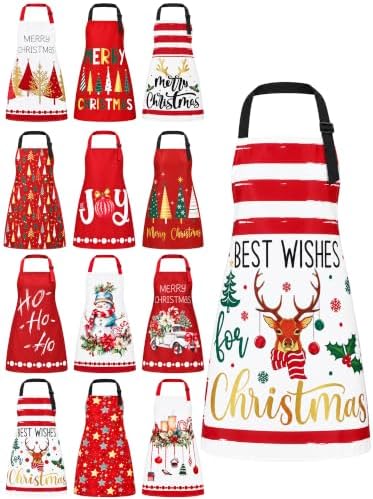 12 Pcs Christmas Aprons Waterproof Watercolor Kitchen Aprons