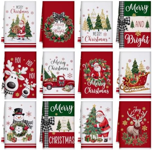 12 Pcs Christmas Kitchen Towels Christmas Tree Tea Towels