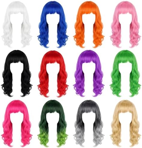 12 Pcs Colorful Wigs for Women Colorful Long Curly Wigs
