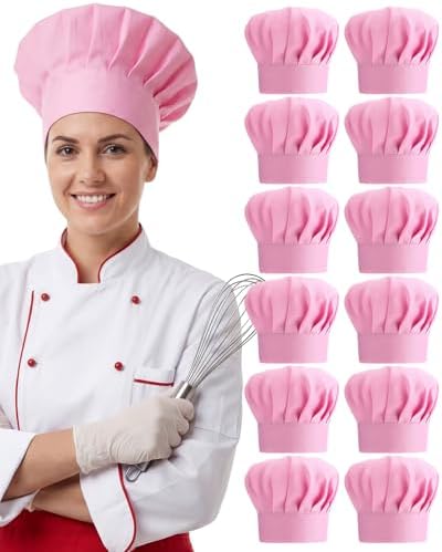 12 Pcs Cooking Hats for Adults Adjustable Tall Chef Hat Pink