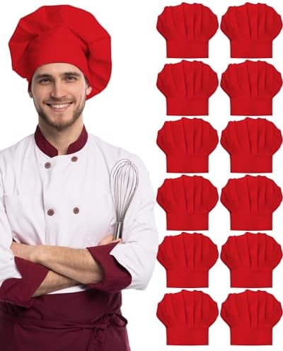 12 Pcs Cooking Hats for Adults Adjustable Tall Chef Hat Red