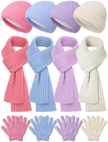 12 Pcs Kids Hat Gloves Scarf Winter Set for 5-8 Boys Girls Lovely