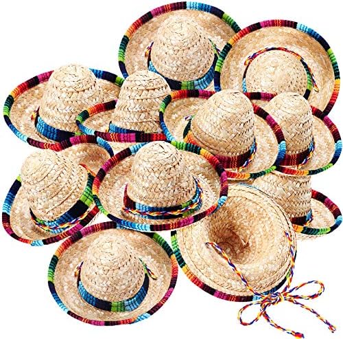 12 Pcs Mini Sombrero Party Hat Mexican Natural Straw Fiesta Headband