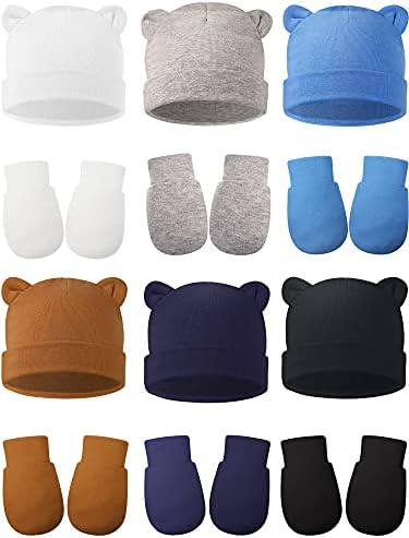 12 Pcs Newborn Baby Hat Mittens Set Solid 6Color