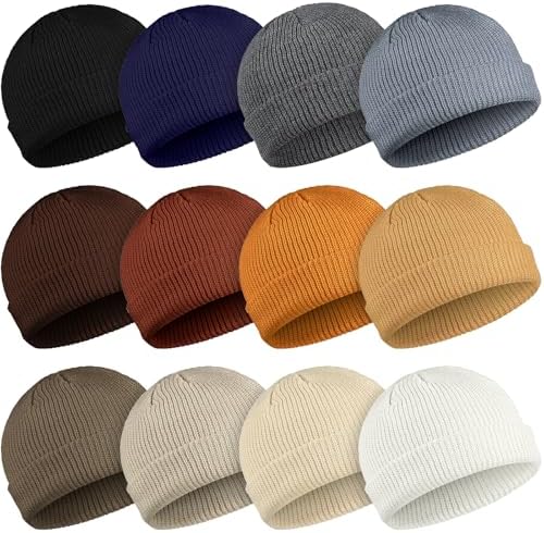 12 Pcs Trawler Beanie Hats for Men Fisherman Roll up Short Cuff Knit