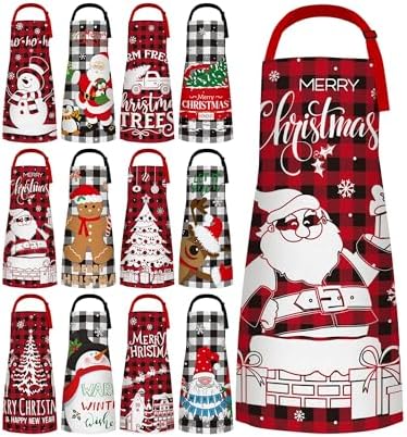 12 Pcs Waterproof Christmas Aprons Christmas Printed Kitchen Aprons