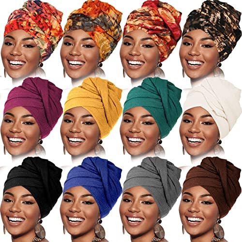 12 Pieces Head Wraps for Turbans African Black Women Bulk Soft Hair