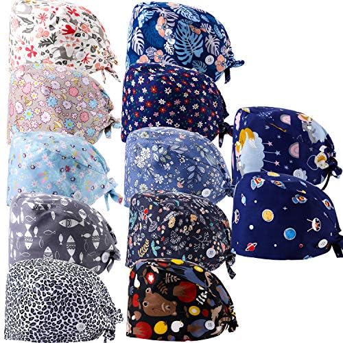 12 Pieces Women Working Caps with Buttons and Sweatband Adjustable