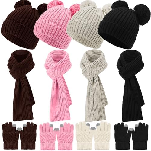 12Pcs Kids Winter Hats Gloves Scarf Sets