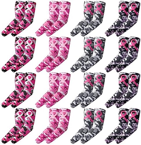 16 Pair Breast Cancer Awareness SleevesPink Ribbon Arm Sleeve