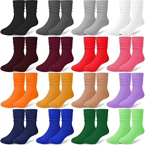 16 Pairs Kids Slouch Socks Girls Crew Long Cotton Solid Color Cute Socks