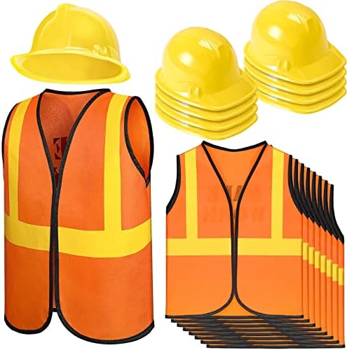 16 Pcs Construction Vests and Hats Set for Kids