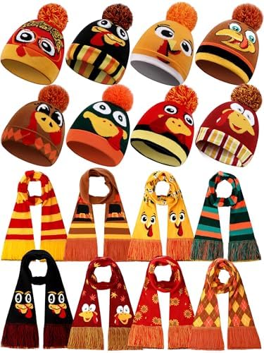 16 Pcs Thanksgiving Knitted Beanie and Scarf Set