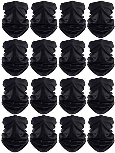 16 Pieces Neck Gaiter for Men Face Bandana Mask Black