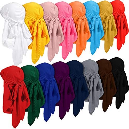 16 Pieces Velvet Durags for Men Long Tail Durags Caps Wide Strap