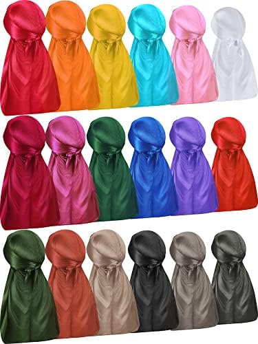 18 Pcs Silky Durag Headwraps Dorag for Men Women Waves Durags Pack with