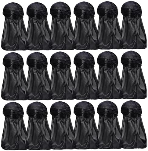 18 Pcs Silky Durag Headwraps for Men Women Waves Durags Pack with Long