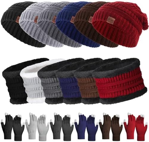 18 Pcs Winter Hat Scarf Gloves Set Fleece Lined Knit