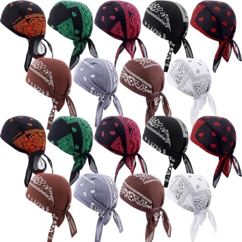 18 Pieces Do Rag Skull Cap Sweat Wicking Beanie Paisley Pattern Bandanna