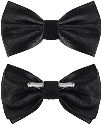 2 Packs Clip on Bow Ties for Men Solid Wedding