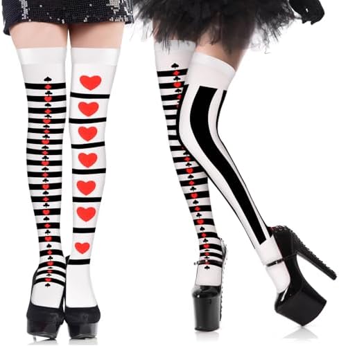 2 Pairs Clown Tights Halloween Socks Striped Red Hearts Costume