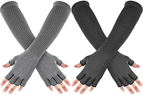2 Pairs Fingerless Gloves Knitted Arm Warmers