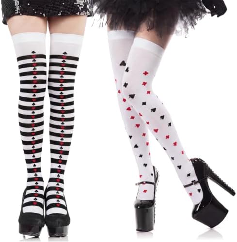 2 Pairs Harlequin Tights Socks for Women Halloween Costume Poker Thigh