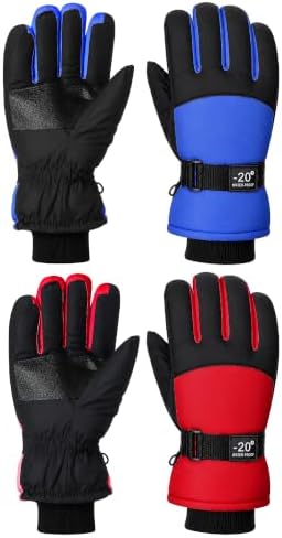 2 Pairs Kids Waterproof Winter Snow Ski Gloves 2Color L