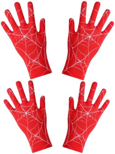 2 Pairs Spider Web Gloves Halloween Red and Black Costume