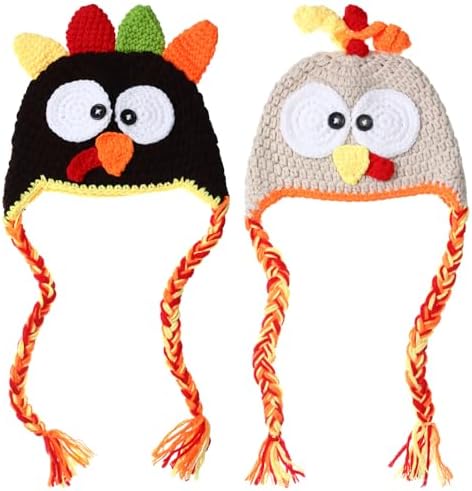 2 Pcs Baby Turkey Hat Newborn Thanksgiving Outfit Knitted Beanie Cap