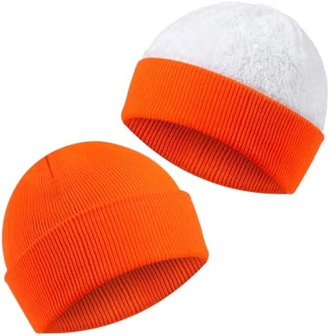 2 Pcs Beanie Blaze Hat Cuff Knit Cap for Men Light Orange Thickened