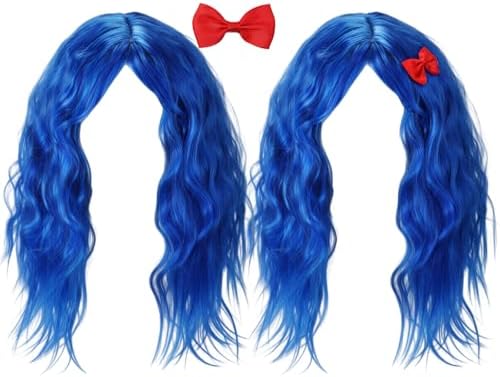 2 Pcs Blue Wig with Red Bow Cosplay