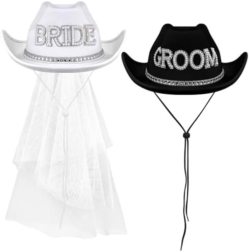 2 Pcs Bride Groom Cowboy Cowgirl Hat